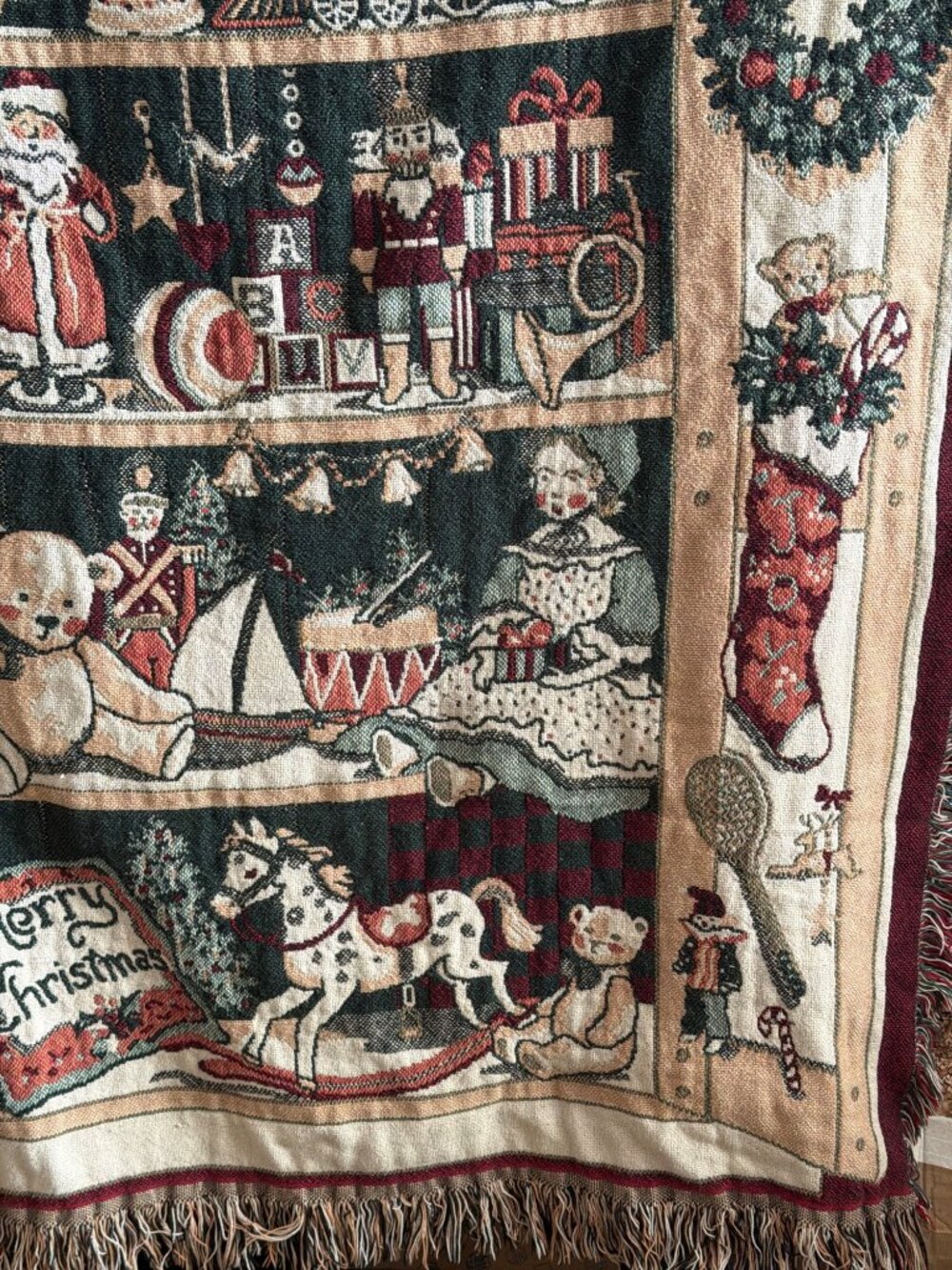 Vintage Fieldcrest Antique Toys Cotton Christmas Tapestry Throw Blanket 46 X 68 - Picture 6 of 13